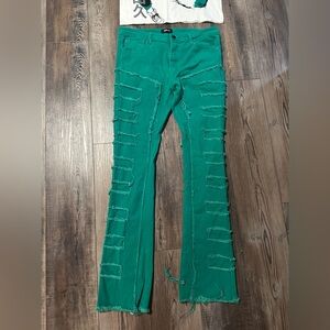 NovaMen Over The Top Stacked Skinny Flare Pants – Green | Size 34